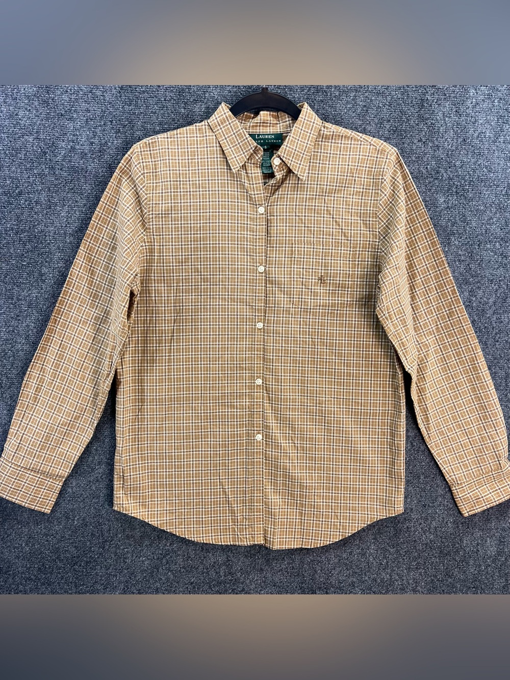 Lauren Ralph Lauren Button Up Shirt Womens Small Brown Plaid L/S Preppy Luxury